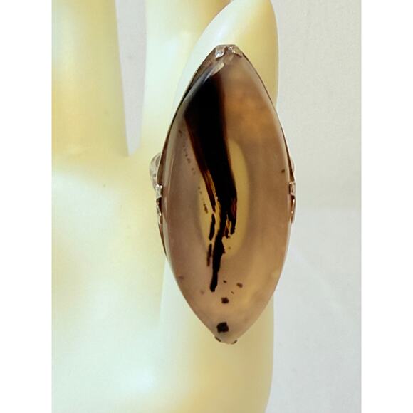 Antique Victorian Moss Agate Sterling Silver Oversized Ring Size 7 - Picture 2 of 7